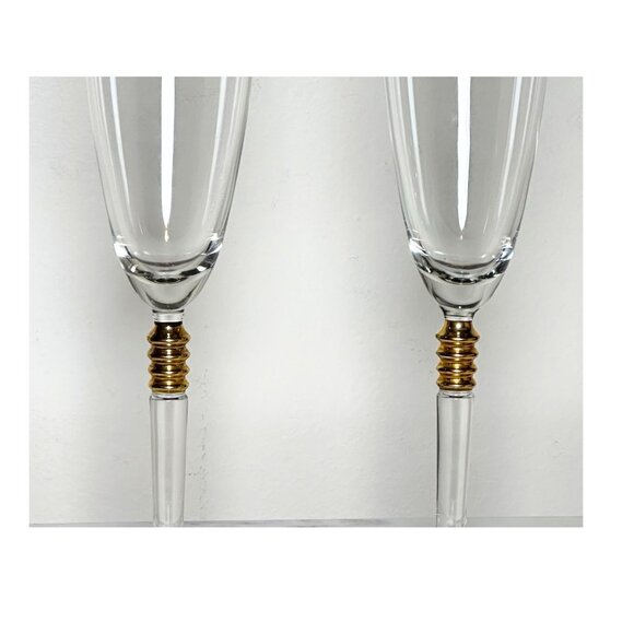 Vintage Gold Rim Champagne Flutes 9" Set of 2 Elegant Wedding Toast Glasses, - Picture 3 of 5